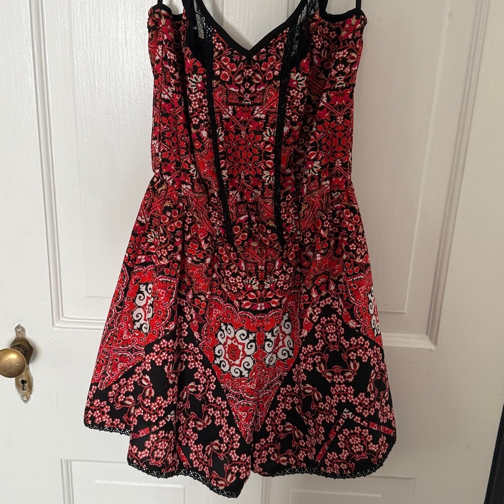 Floral Red and Black Romper